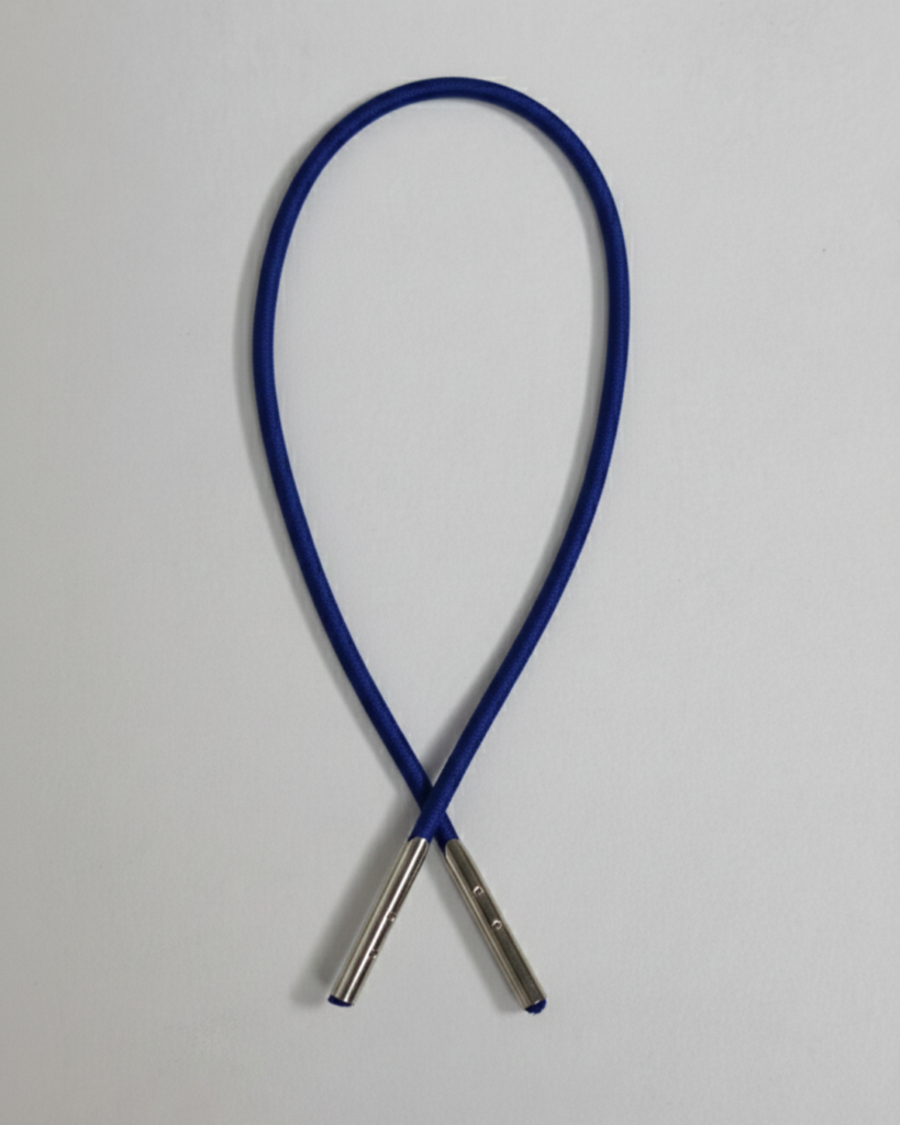 Blue elastic with metal barb used for box files and stationery folders