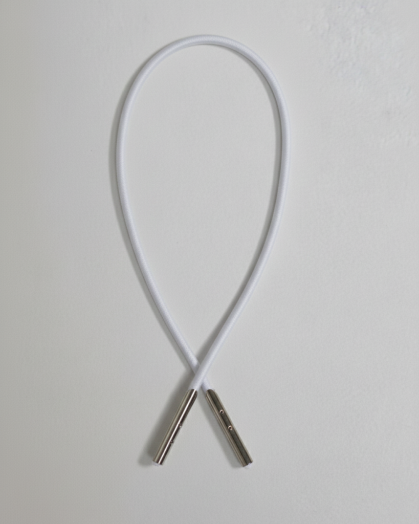 White elastic with metal barb used for box files and stationery folders